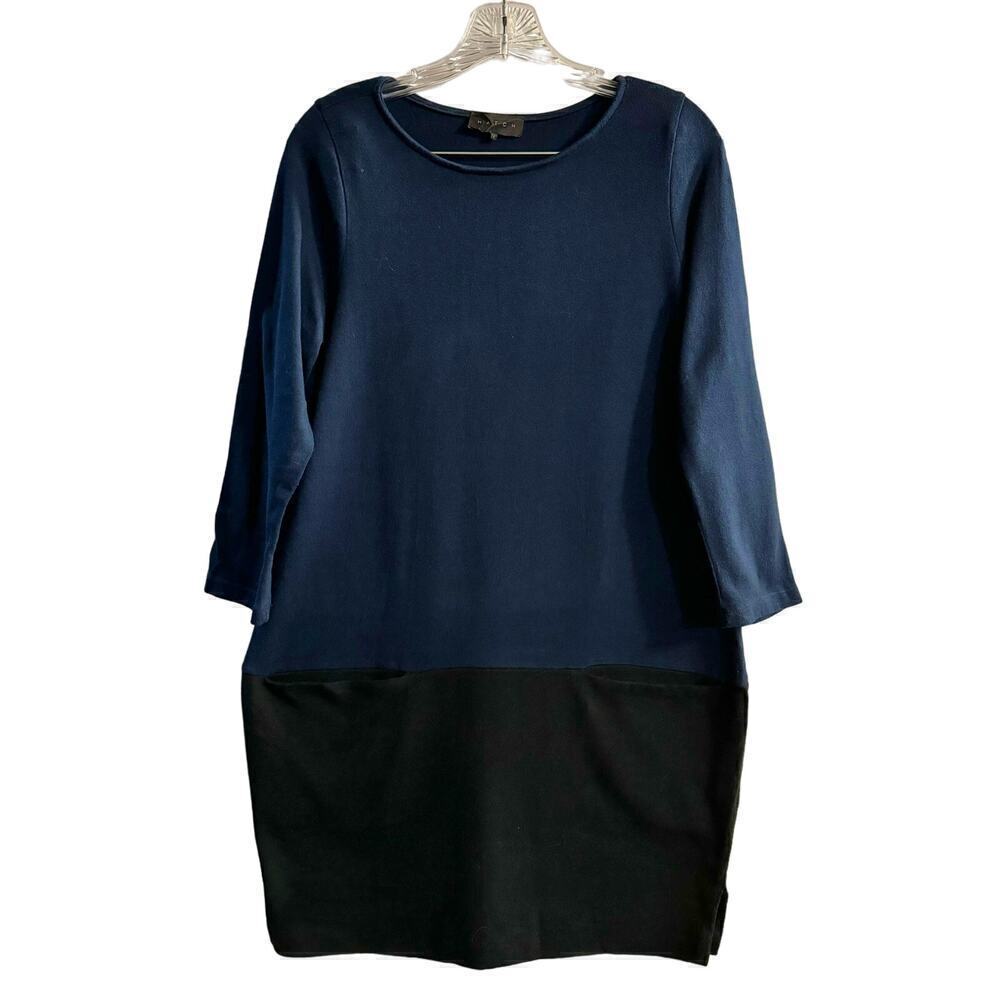 Hatch Colorblock Cotton 3/4 Sleeves Maternity Dress Knee Length Blue Black Small